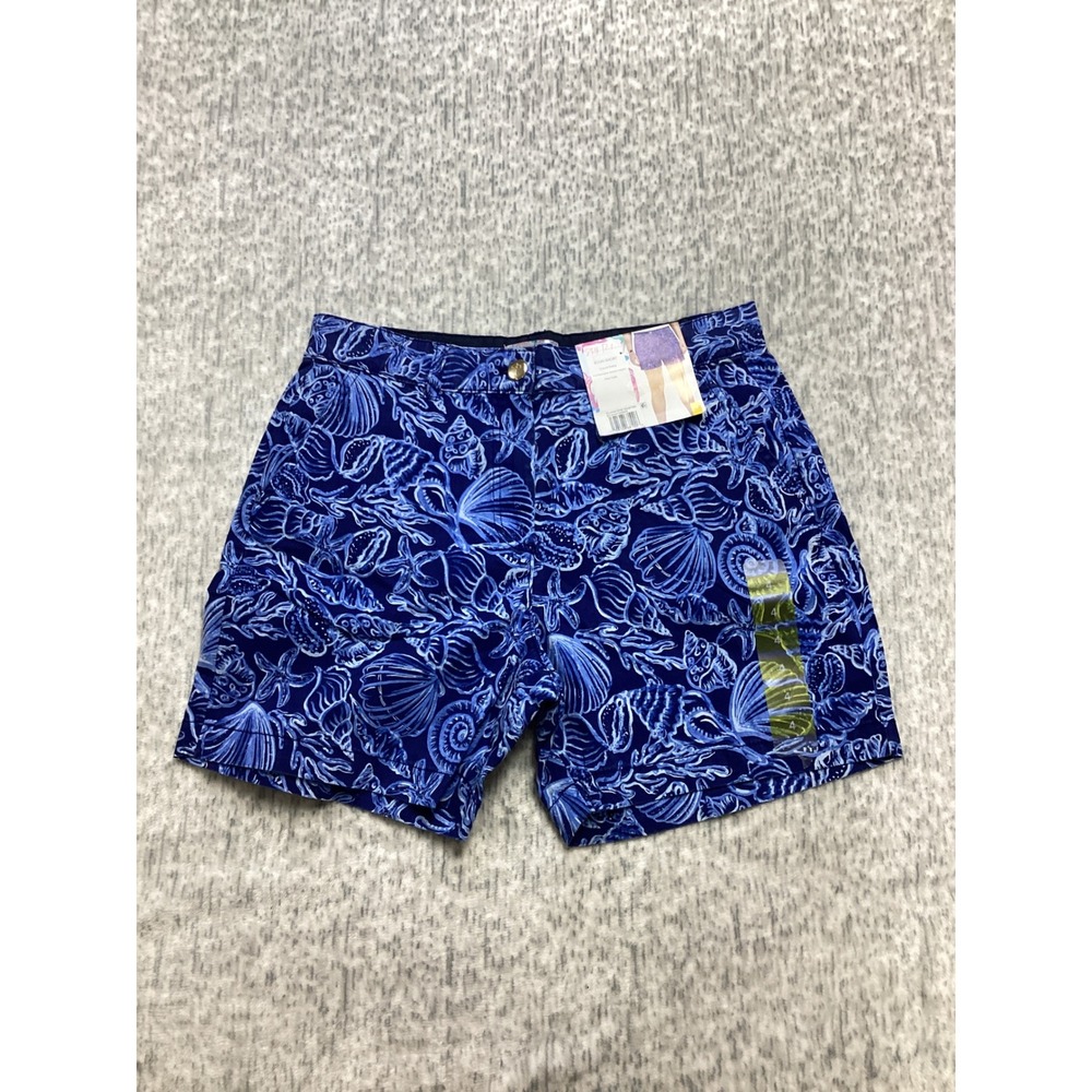 Stella Parker Collection Icon Shorts Blue Underwater‎ Shells Print Womens 4 NEW
